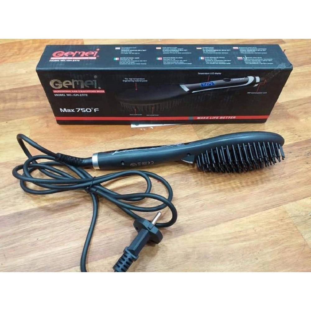 Trade Shop - Spazzola Per Capelli Professionale Elettrica Pettine Display Lcd Lisci Gm-2972 -