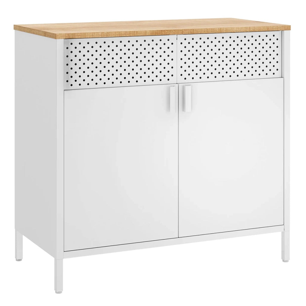 Mobile contenitore/credenza 40 x 80 x 76 cm con doppie ante magnetiche e ripiano regolabile per sala da pranzo soggiorno cucina ingresso struttura in acciaio stile industriale bianco 12_0006434