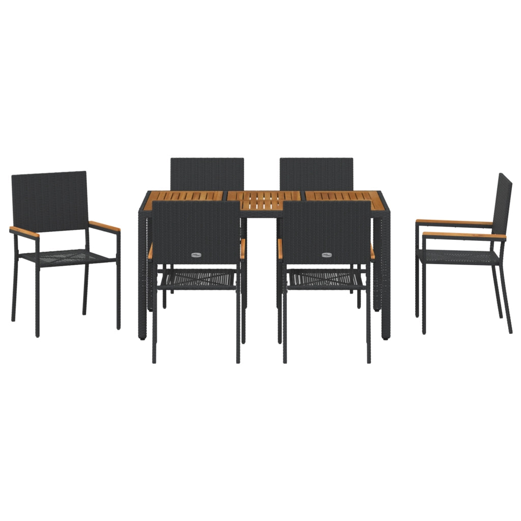 Set da Pranzo da Giardino  7 Pezzi in Polyrattan Nero