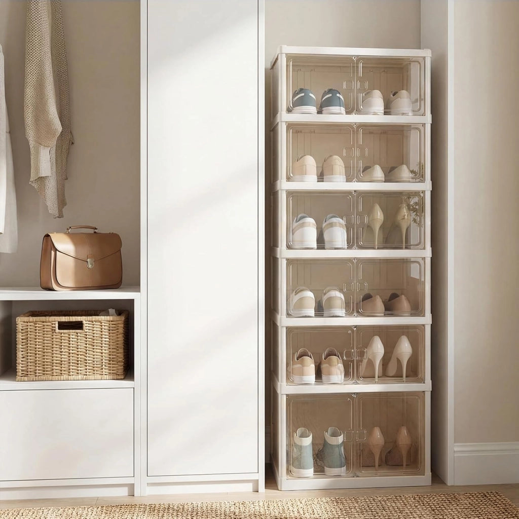 Scatole per Scarpe, Portascarpe Pieghevole per 12 Paia con Porta Magnetica Trasparente, Scarpiera per Ingresso Camera da Letto, 45x35x117 cm
