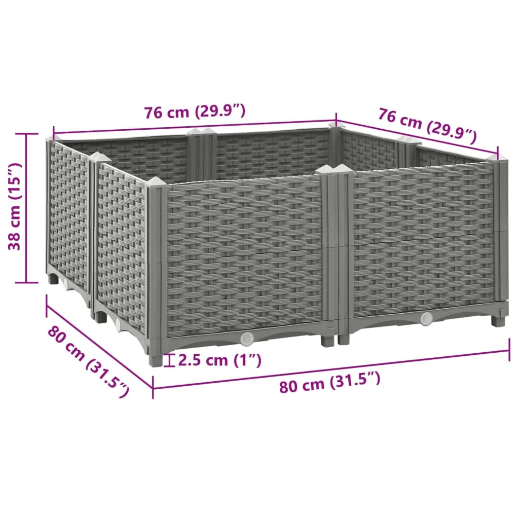 Fioriera rialzata per piante fiori terrazza giardino 80 x 80 x 38 cm polipropilene grigio 02_0039249