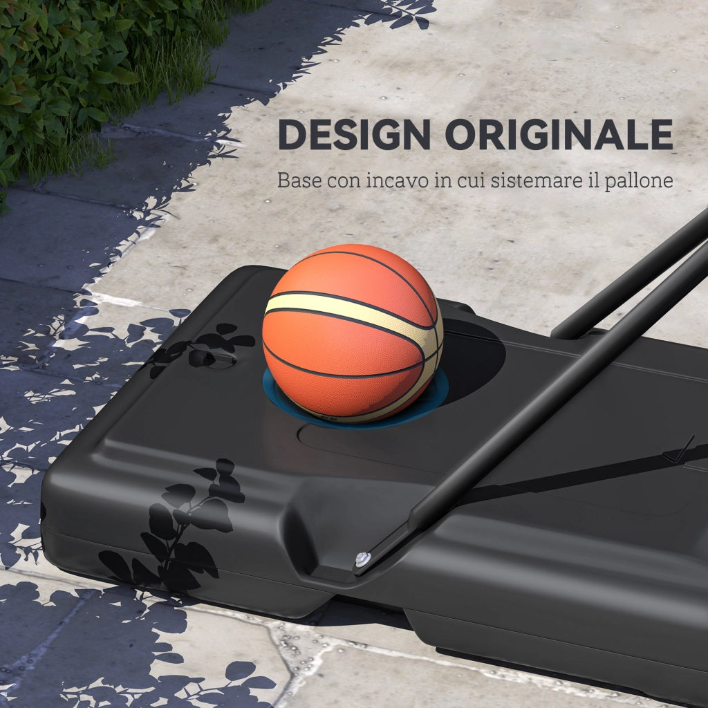 Canestro Basket Regolabile 160-305cm ¨C Xylo ¨C Base con Ruote, Struttura Acciaio, Tabellone PVC