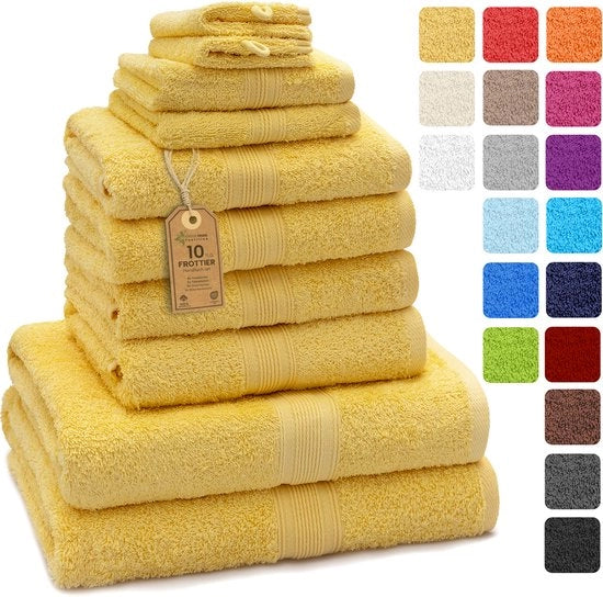 Set di asciugamani in cotone, 4x asciugamani, 2x asciugamani per bagno, 2x asciugamani per ospiti, 2x asciugamani per le mani, colore giallo