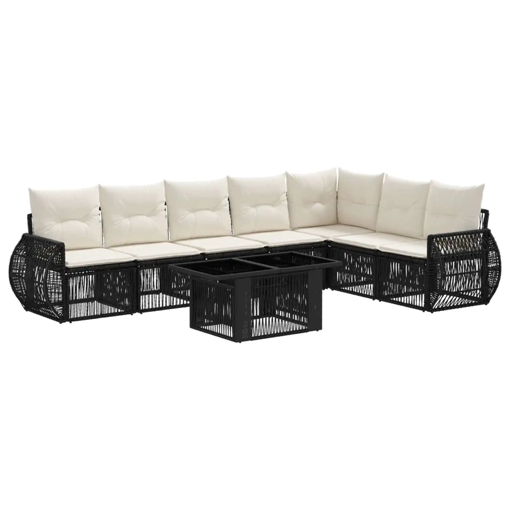 Set Divano da Giardino 8 pz Nero e Bianco Crema polyrattan 3436948