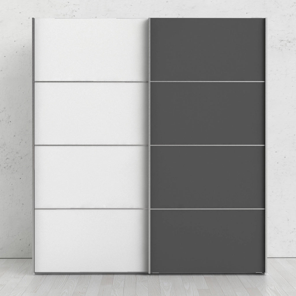 Guardaroba 2 ante Anela, Mobile camera da letto, Cabina armadio portabiti, Armadio appendiabiti, 182x64 h202 cm, Grigio e Bianco