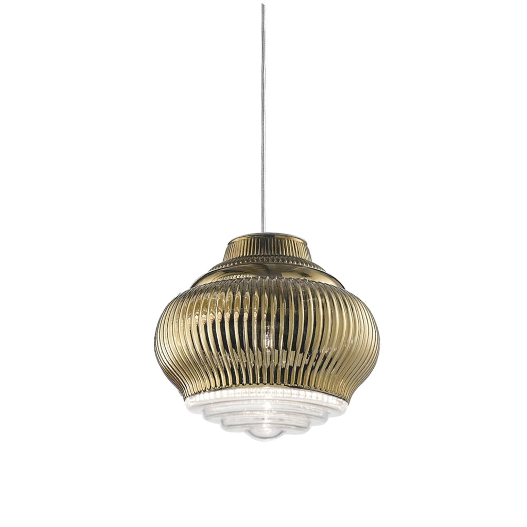 Bonnie Lampada a sospensione con diffusore in vetro soffiato oro antico lavorato a mano rigadin, diametro 27,5 cm, attacco E27 per uso modulare
