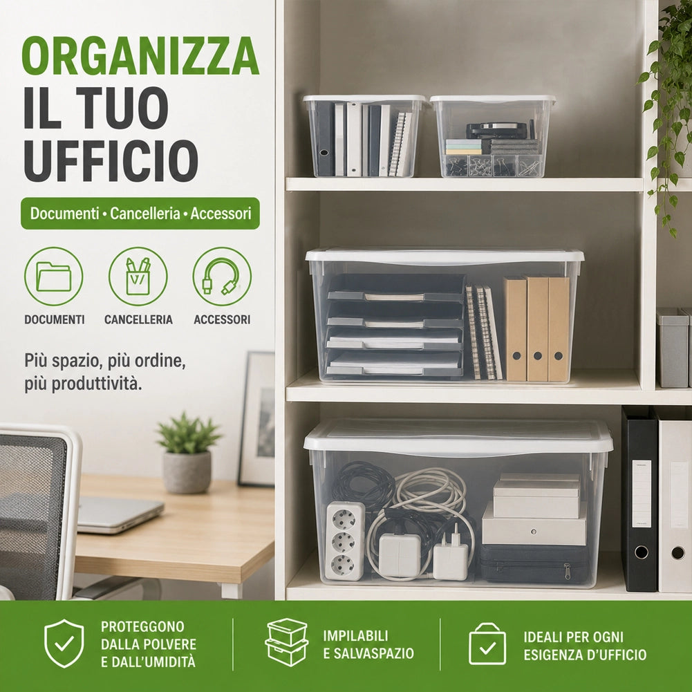 Set 4 Pezzi Contenitori con Coperchio Spring Box 1L + 1M + 2XS in Plastica Bianco Trasparente