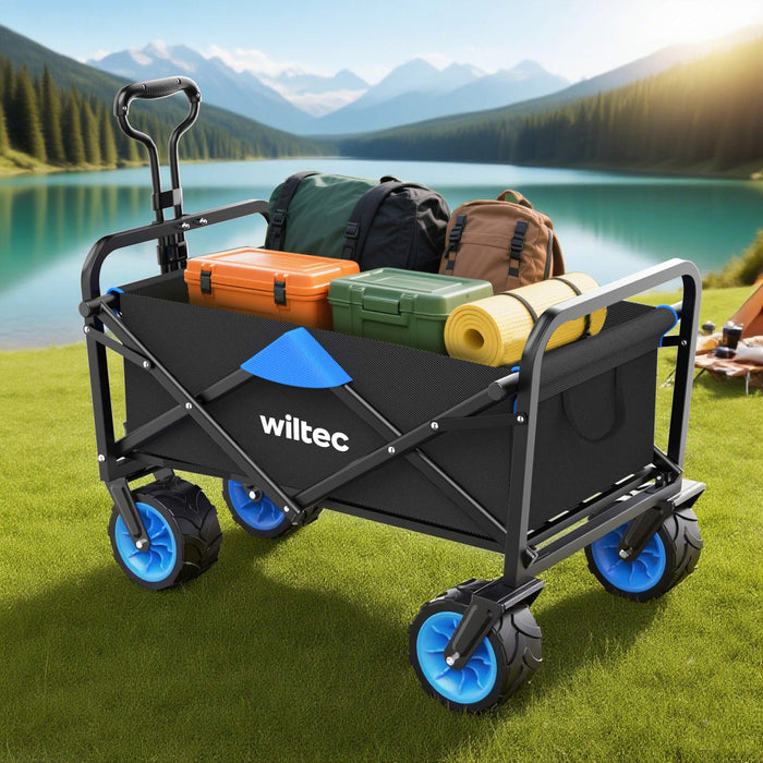 Carretto a mano pieghevole, max 100 kg, tessuto impermeabile nero-blu, carrello