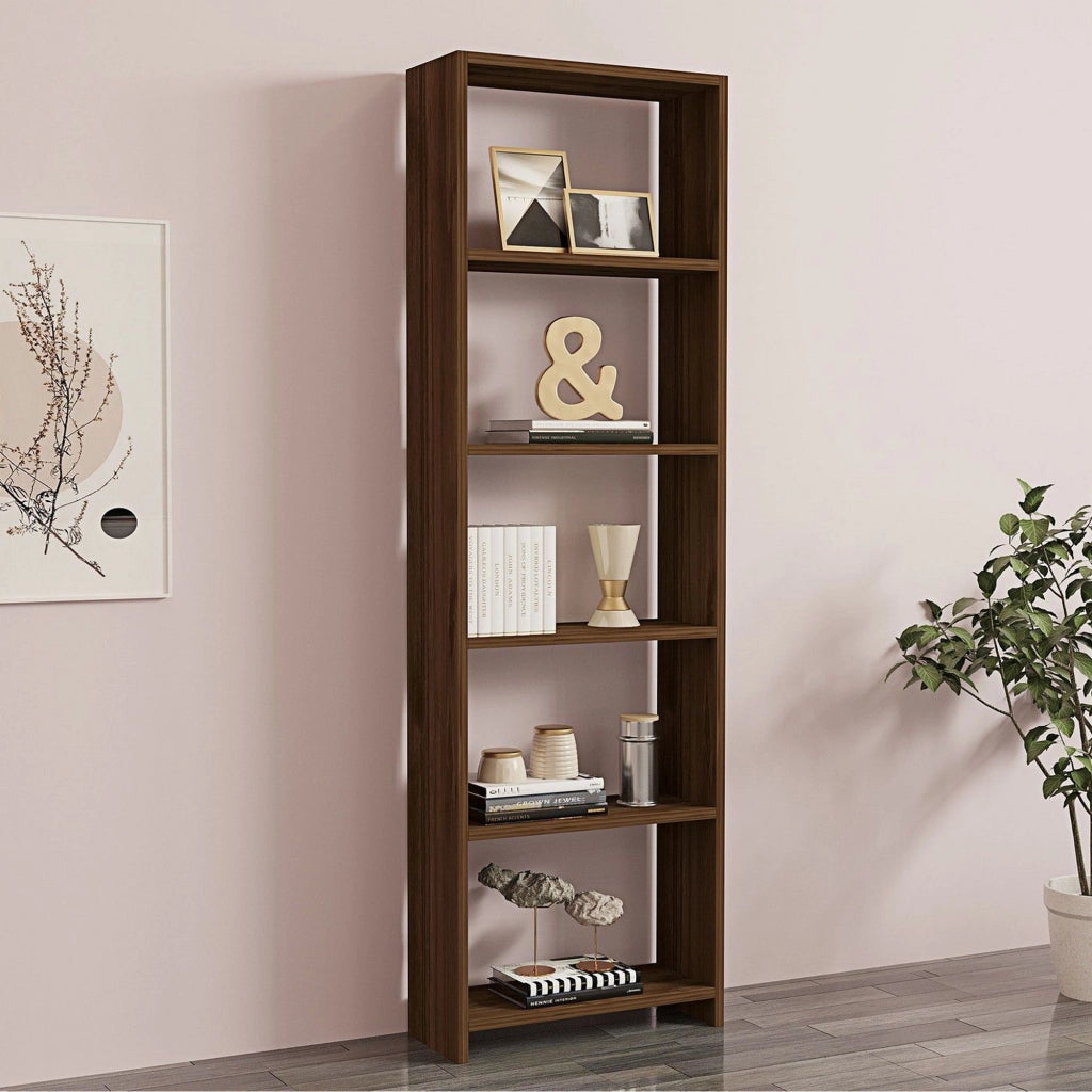 Biblioteca Burcei, Libreria 5 Ripiani, 50x20x160h cm Marrone Noce