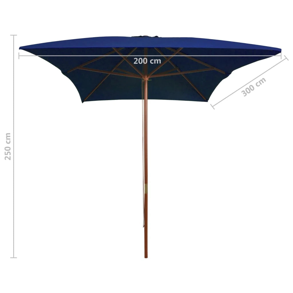 Ombrellone da esterno con palo in legno 200 x 300 cm blu 02_0008255