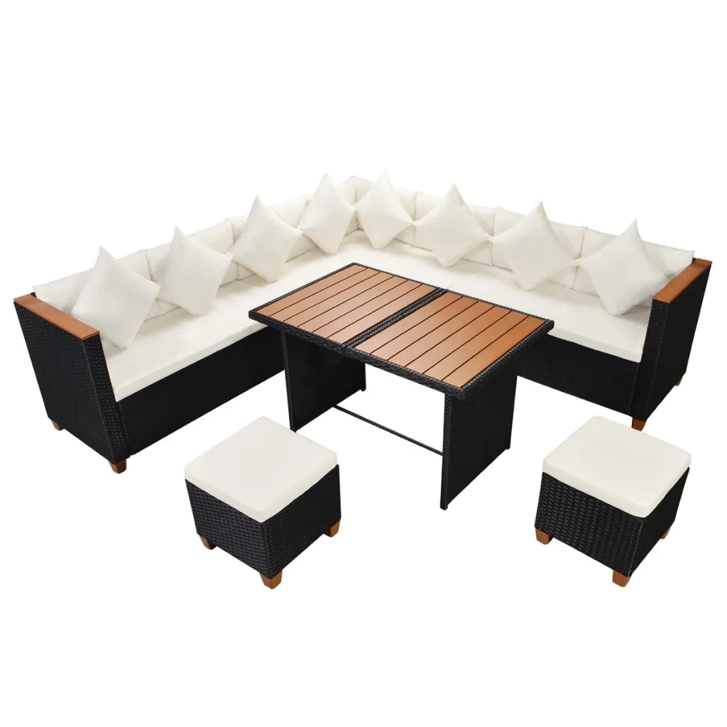 Set Divani da Giardino 7 pz con Cuscini in Polyrattan Nero cod mxl 35067