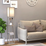 Lampada da terra con 3 ripiani, struttura in MDF, colore bianco, 26x26x160 cm, attacco E27