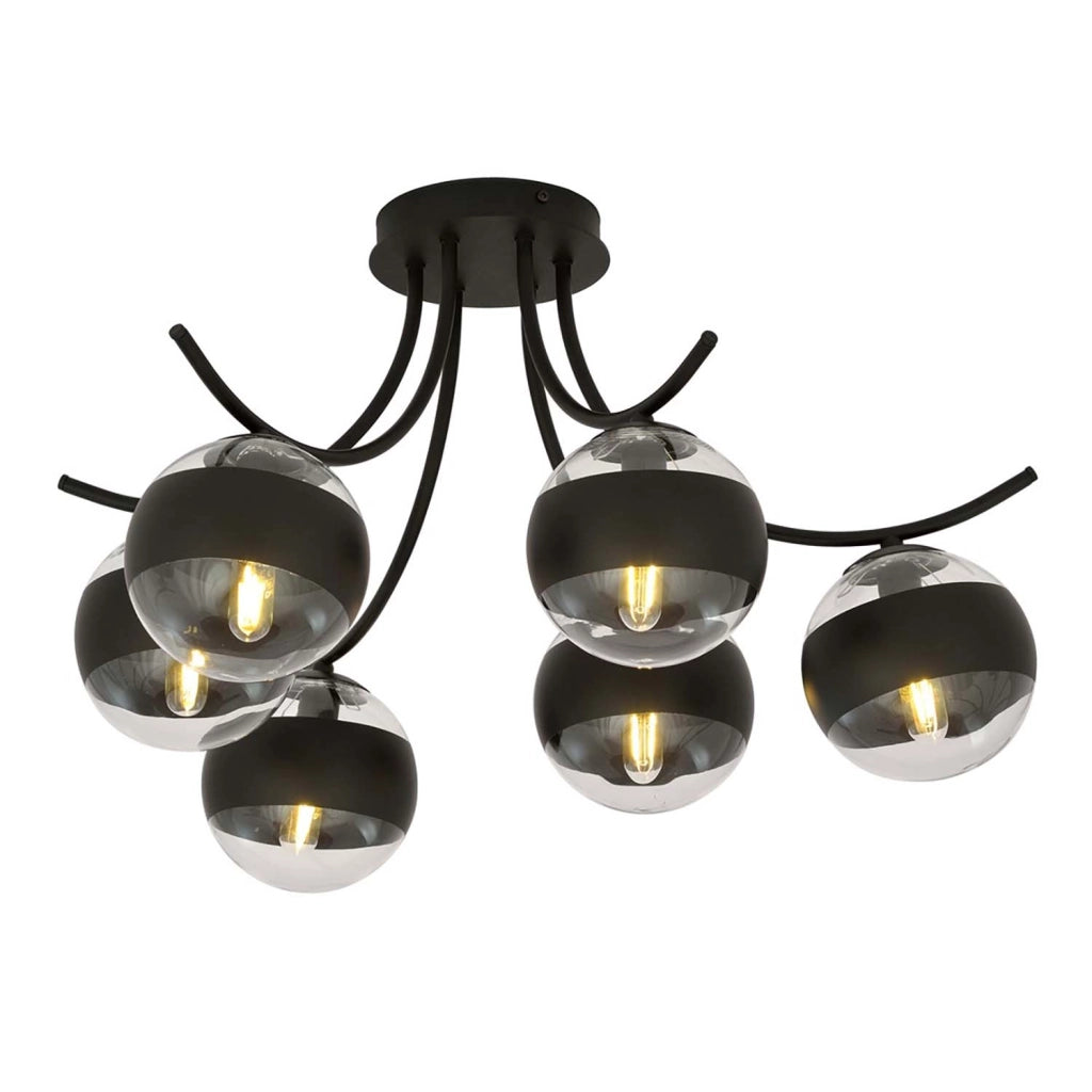 Plafoniera Moderna Polus Acciaio Nero 6 Luci E14