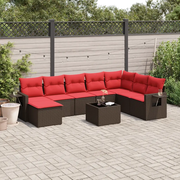 Set Divani da Giardino 9 pz con Cuscini Marrone in Polyrattan 3220573