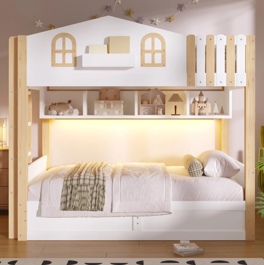 Letto a castello 90x200 cm con vano contenitore idraulico e LED