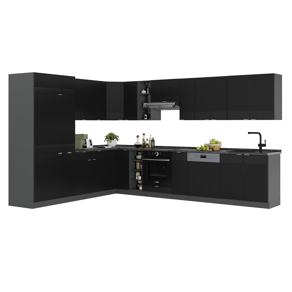 Cucina angolare completa Fame-Line Nero rigato/Antracite 347 x 60 cm, PT Antracite Vicco