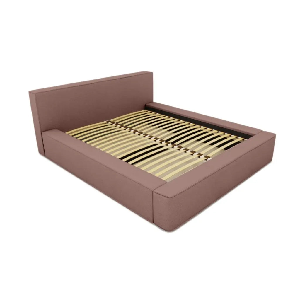Letto con contenitore VELORA – Terracotta bouclé – 180x200 cm – Tessuto velluto morbido – Rete sollevabile – Spazio di stoccaggio integrato
