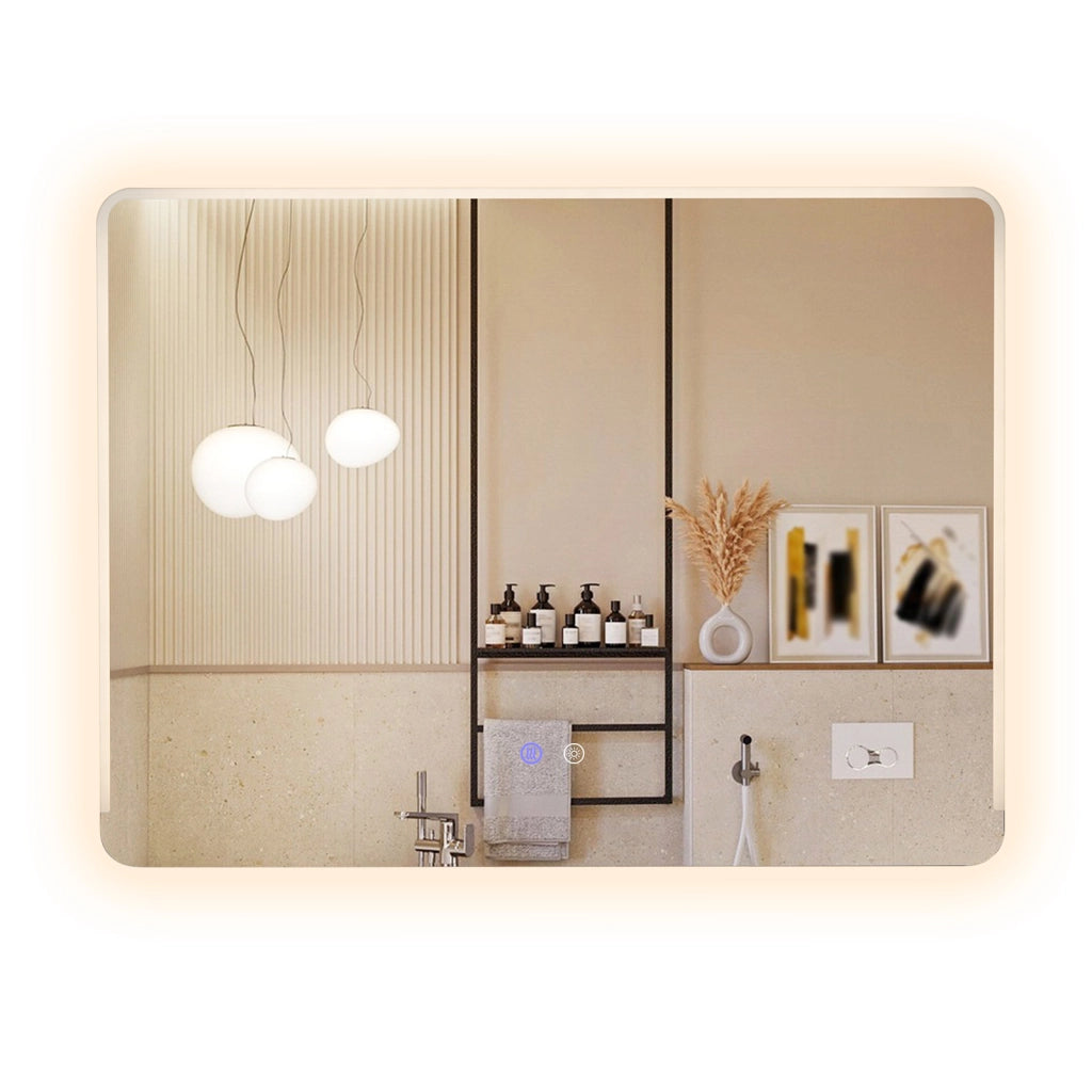Specchio bagno led vetro temperato anti-esplosione parete 3 colori antiappannamento, Specchio trucco retroilluminato dimmerabile lavabo 80 x 60 cm