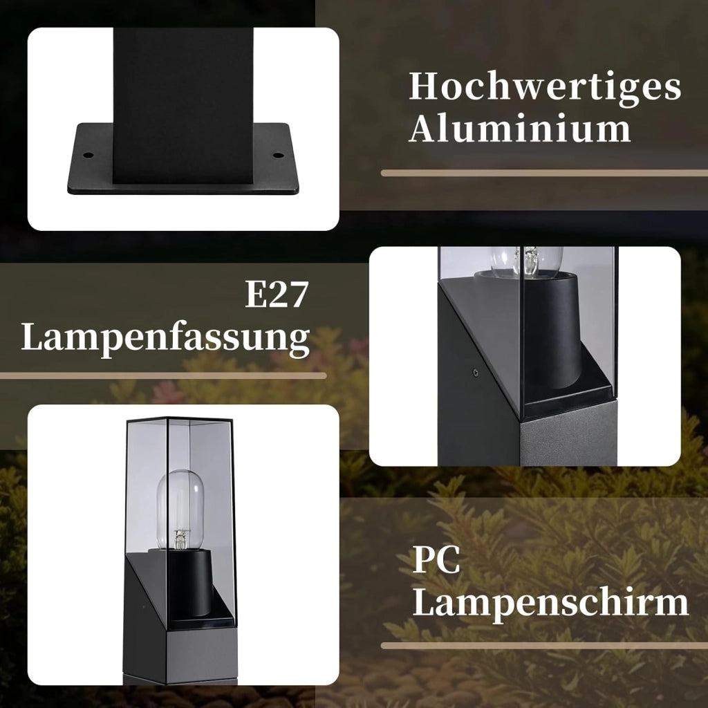 ZMH Lampada da Giardino a Palo Esterna E27 Nero IP65 per Sentieri Cortile Max 40W Senza Lampadina  H.60cm