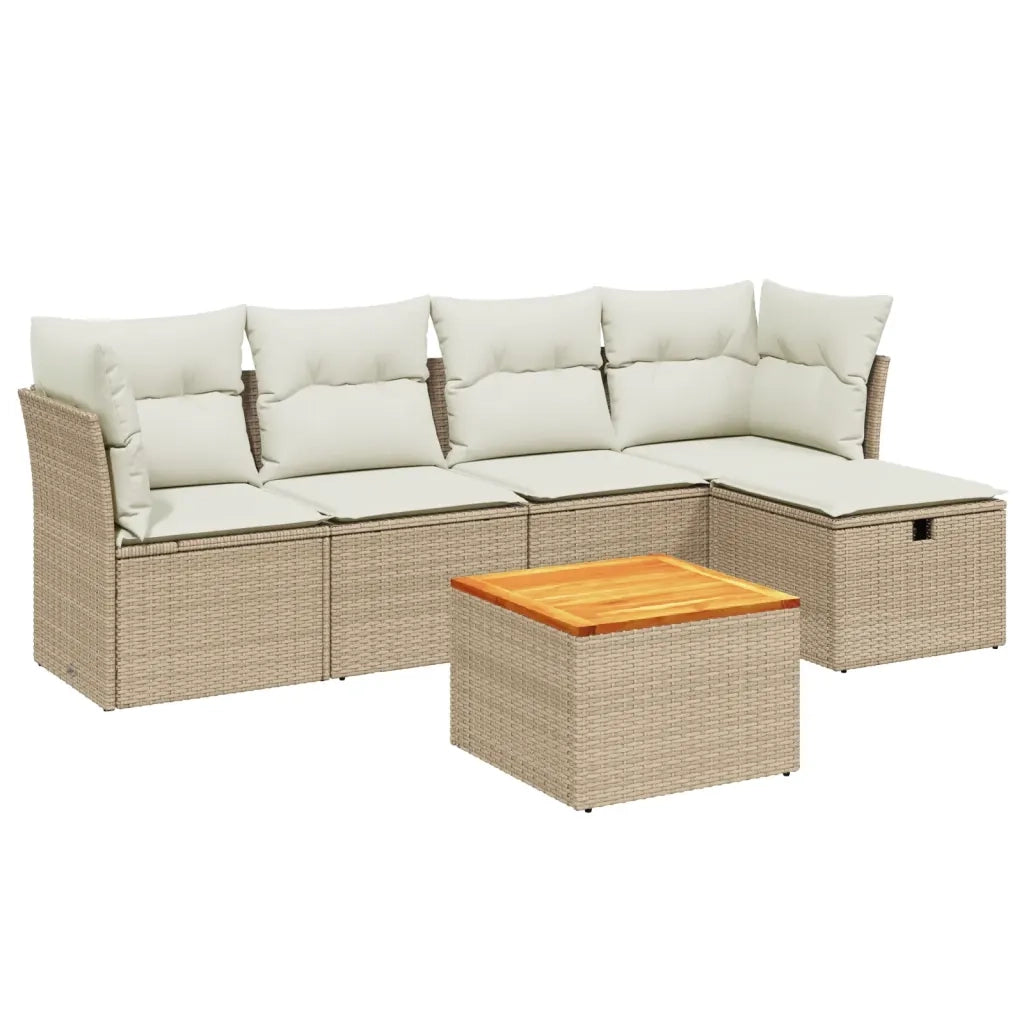 Set Divano da Giardino 6 pz con Cuscini Beige in Polyrattan 3264712