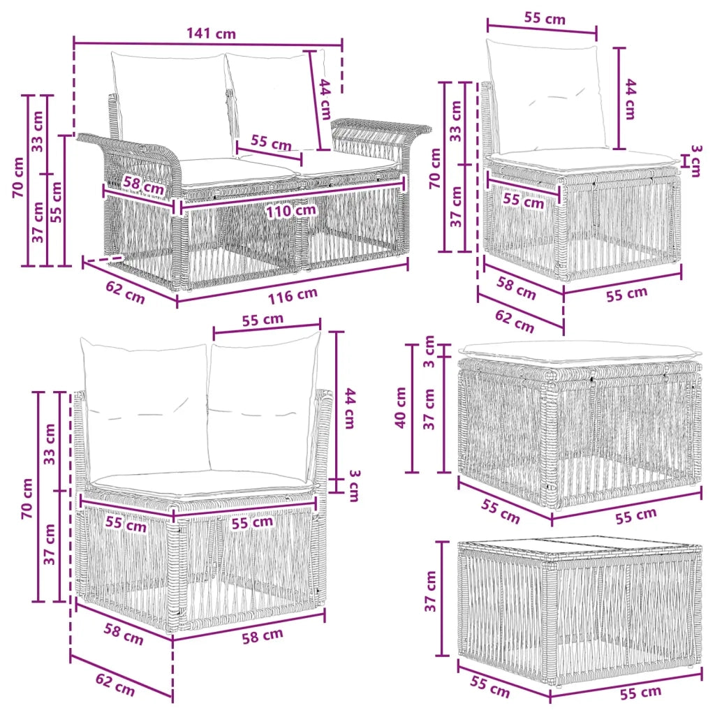 Set Divano da Giardino 8 pcs Beige polyrattan