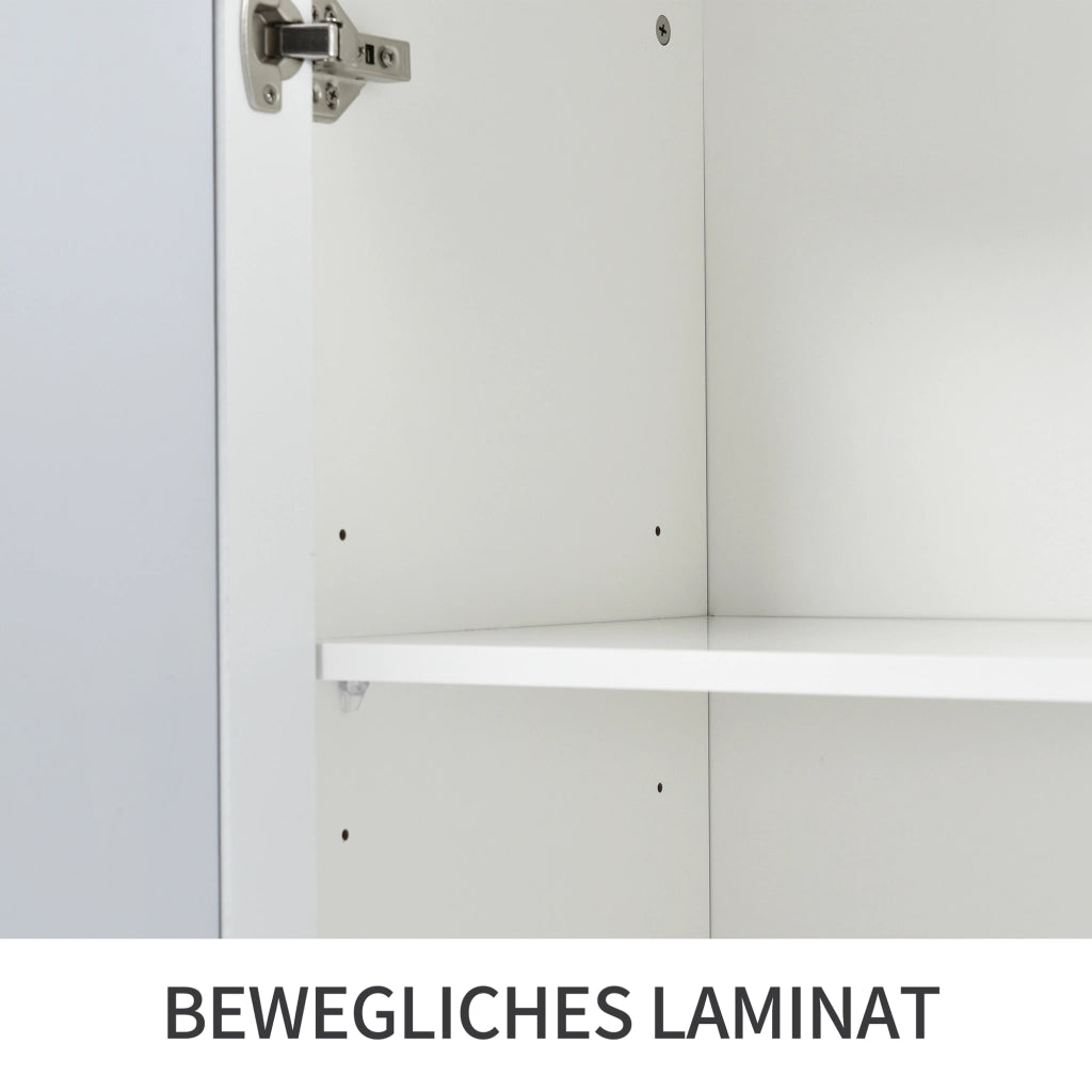 Credenza e Madia con 4 Ante e Ripiano Regolabile; Frontali a Specchio; Maniglie Cristallo; in MDF; 160??40??84 cm; Bianco