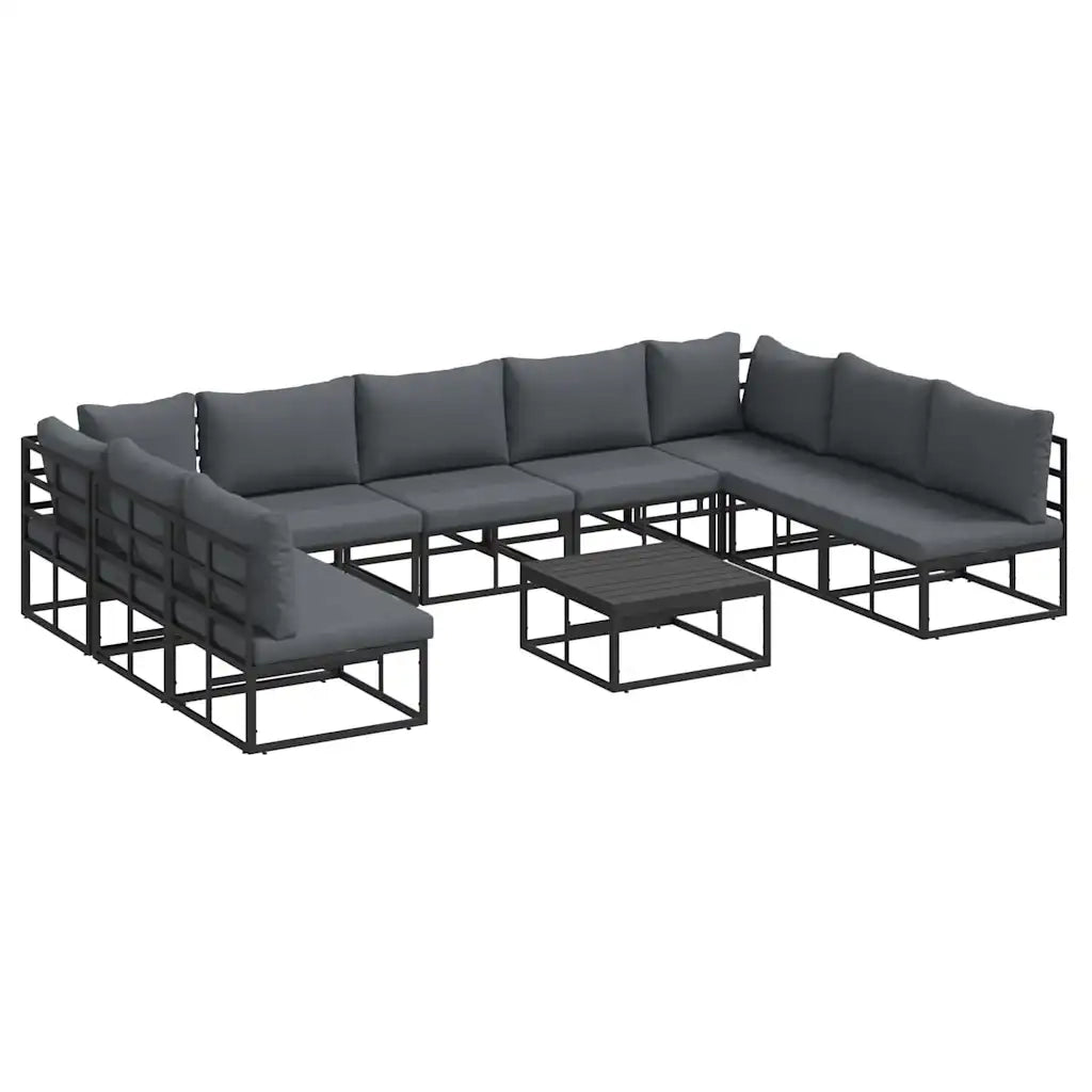 Set Divano da Giardino con cuscino 10 pcs Nero Alluminio