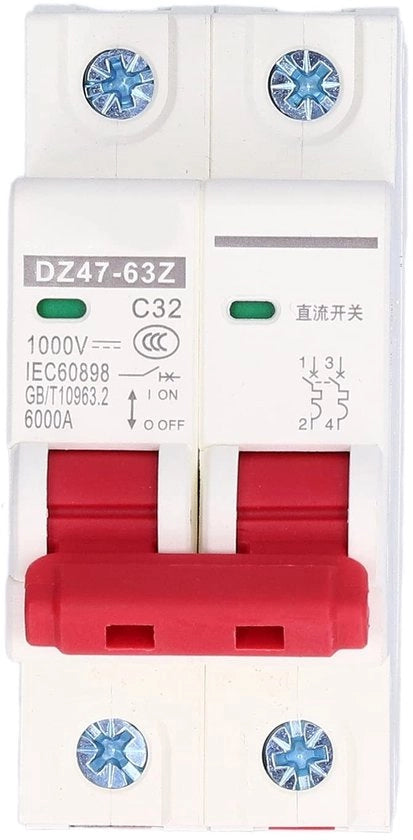 Miniatuura stazione di intercettazione sovraccarico 32A 2P montaggio a binario Din Rail per illuminazione residenziale linee di distribuzione sistema solare PV DZ47-63Z C32
