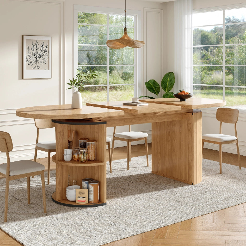 Tavolo da Pranzo Allungabile con Vano Contenitore ¨C MINIMAL ¨C MDF, Naturale