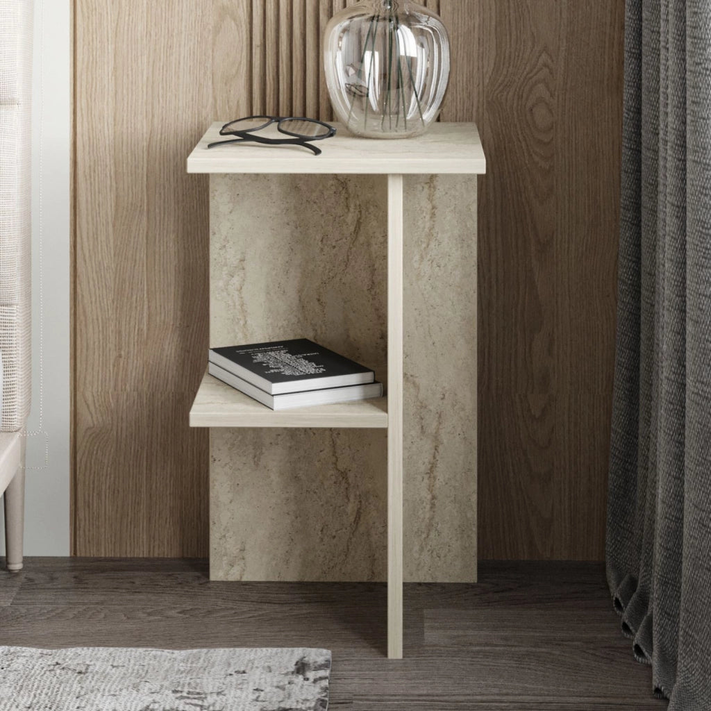 Comodino in legno "Leray" - 36 x 36 x 60 cm - Travertino