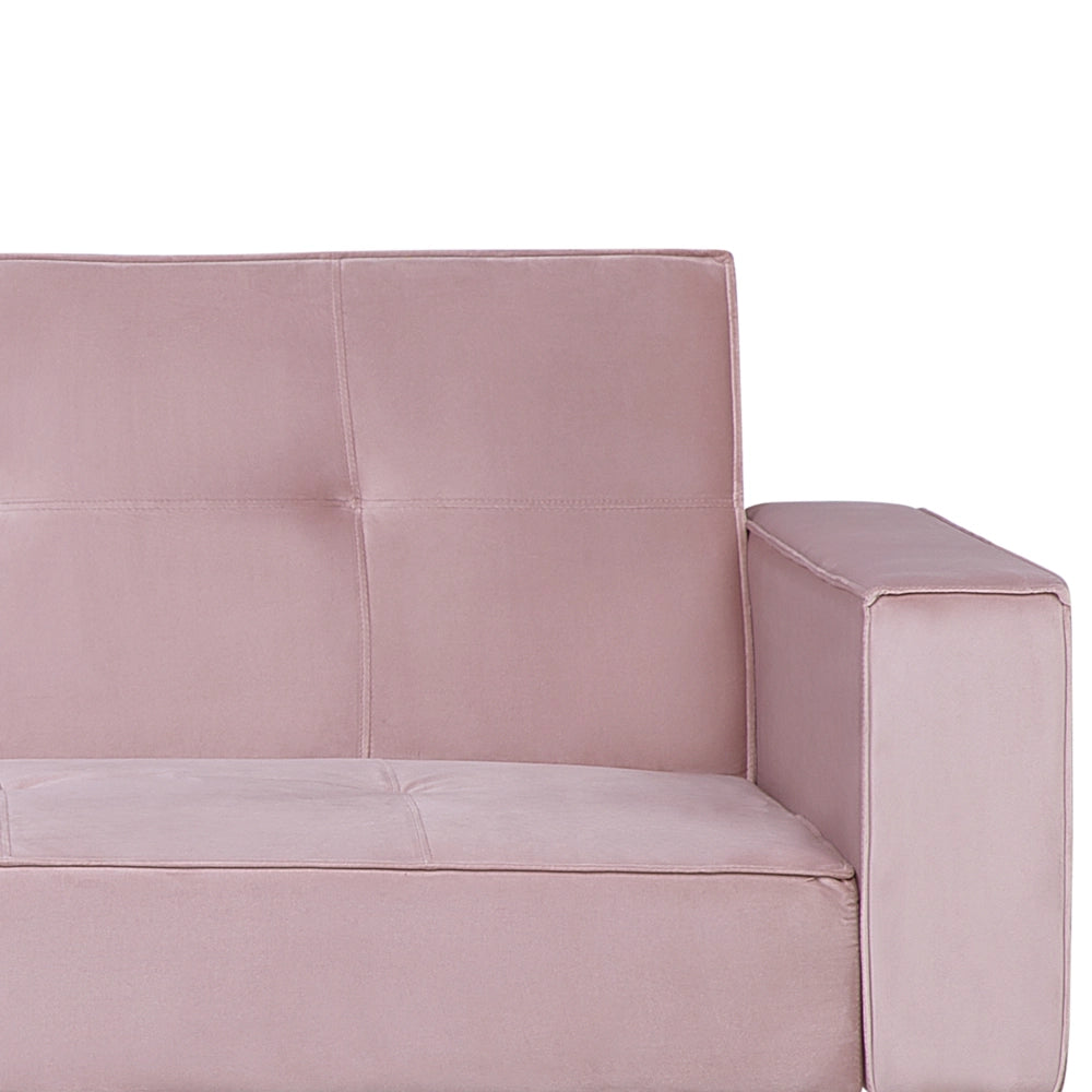 Divano letto in velluto di colore rosa a 3 posti con braccioli a binario in stile moderno