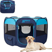 Casella per cani portatile - Casella per animali traspirante con rete - Box per cani gatti leggera e pieghevole - Recinzione per cani casella per animali - Blu - Esterno interno - Cucciolo gattino coniglio