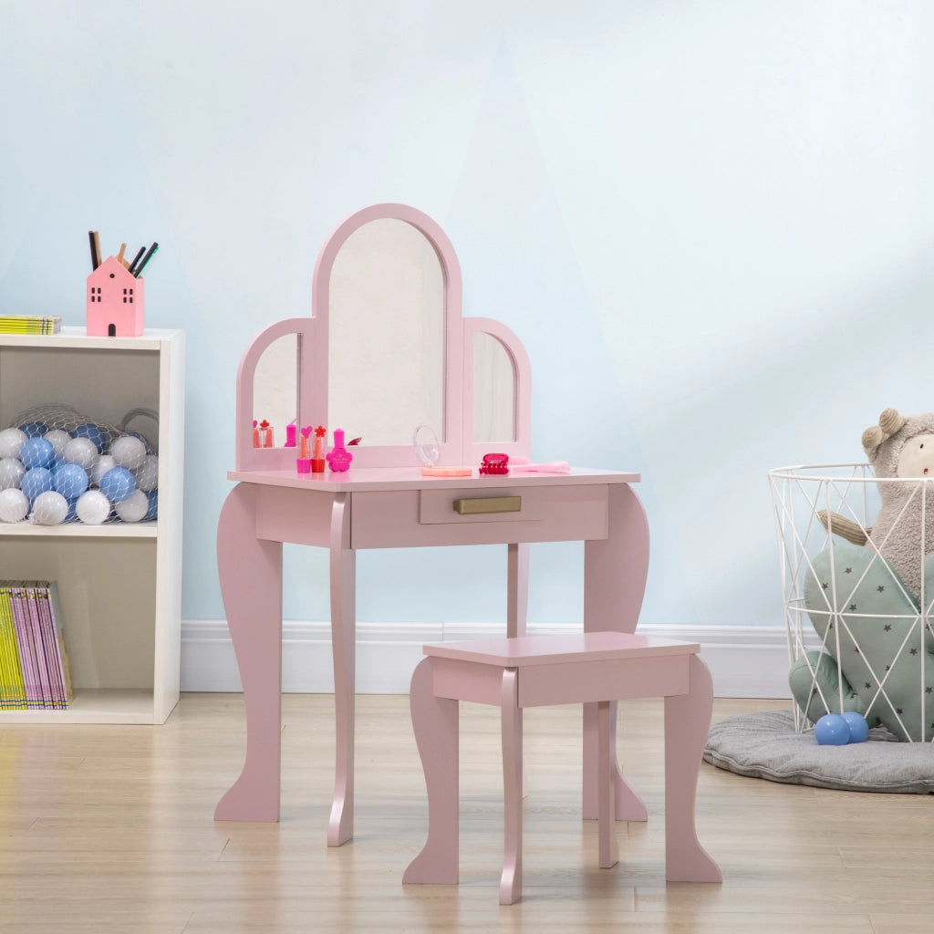 Tavolo trucco per bambini con sgabello e specchio ¨C zephmum ¨C rosa