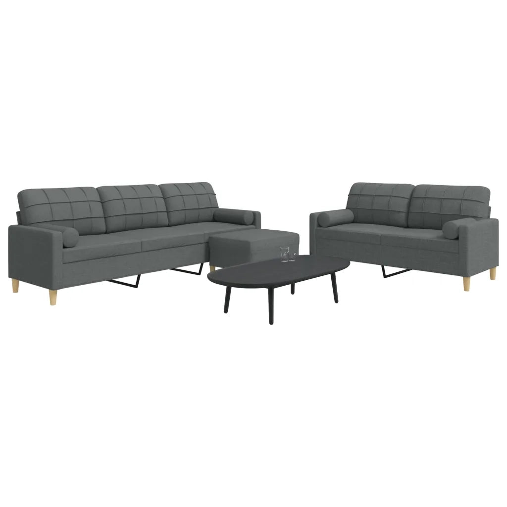 Set Divani 3 pz con Poggiapiedi e Cuscini Grigio Scuro Tessuto 3278344