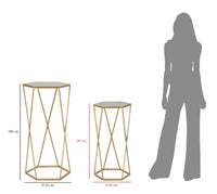 Set 2 Tavolini Esagonal Ø50 cm e Ø40 cm in Ferro e MDF Oro