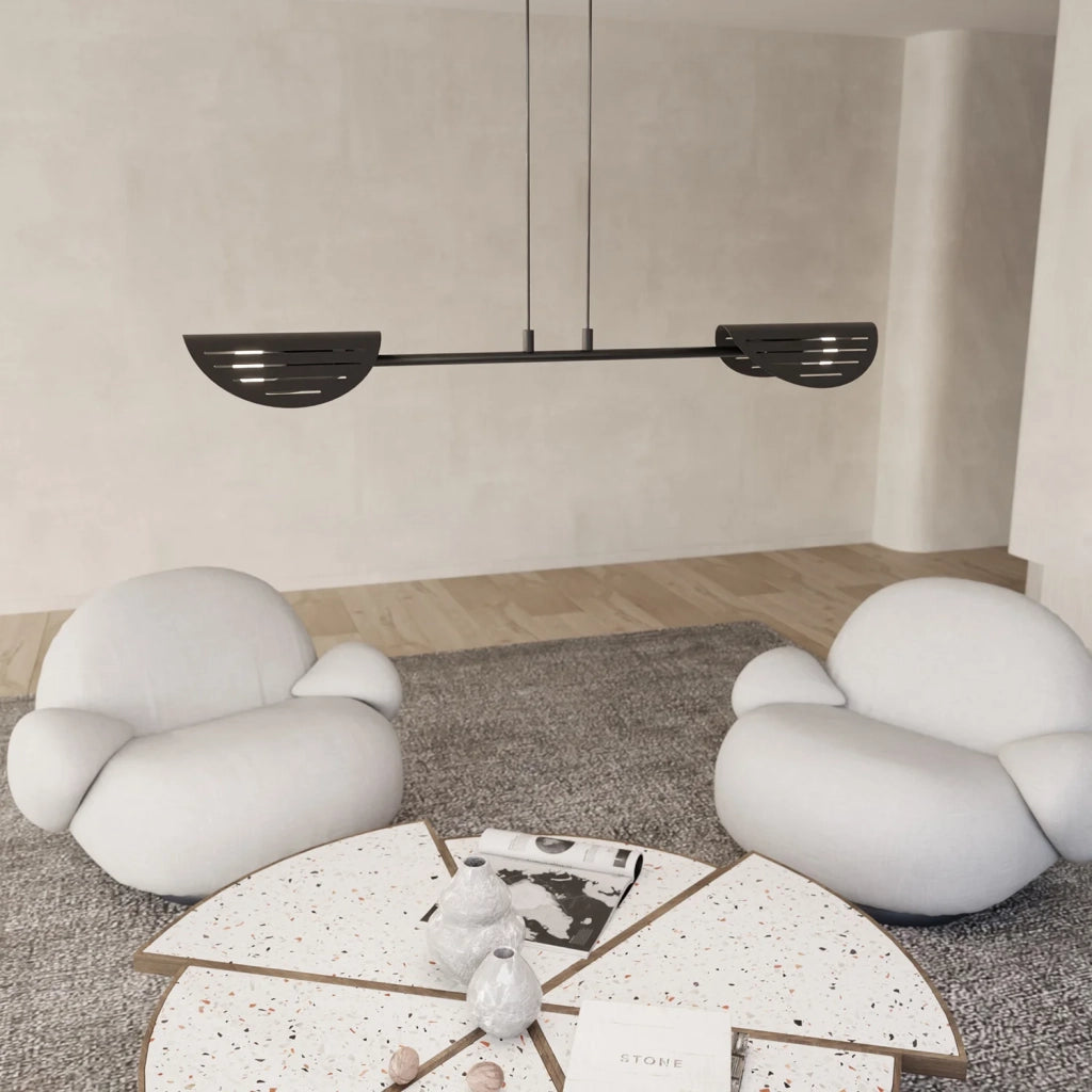 Lampadario Moderno 2 Luci Iperione A Bracci In Acciaio Nero
