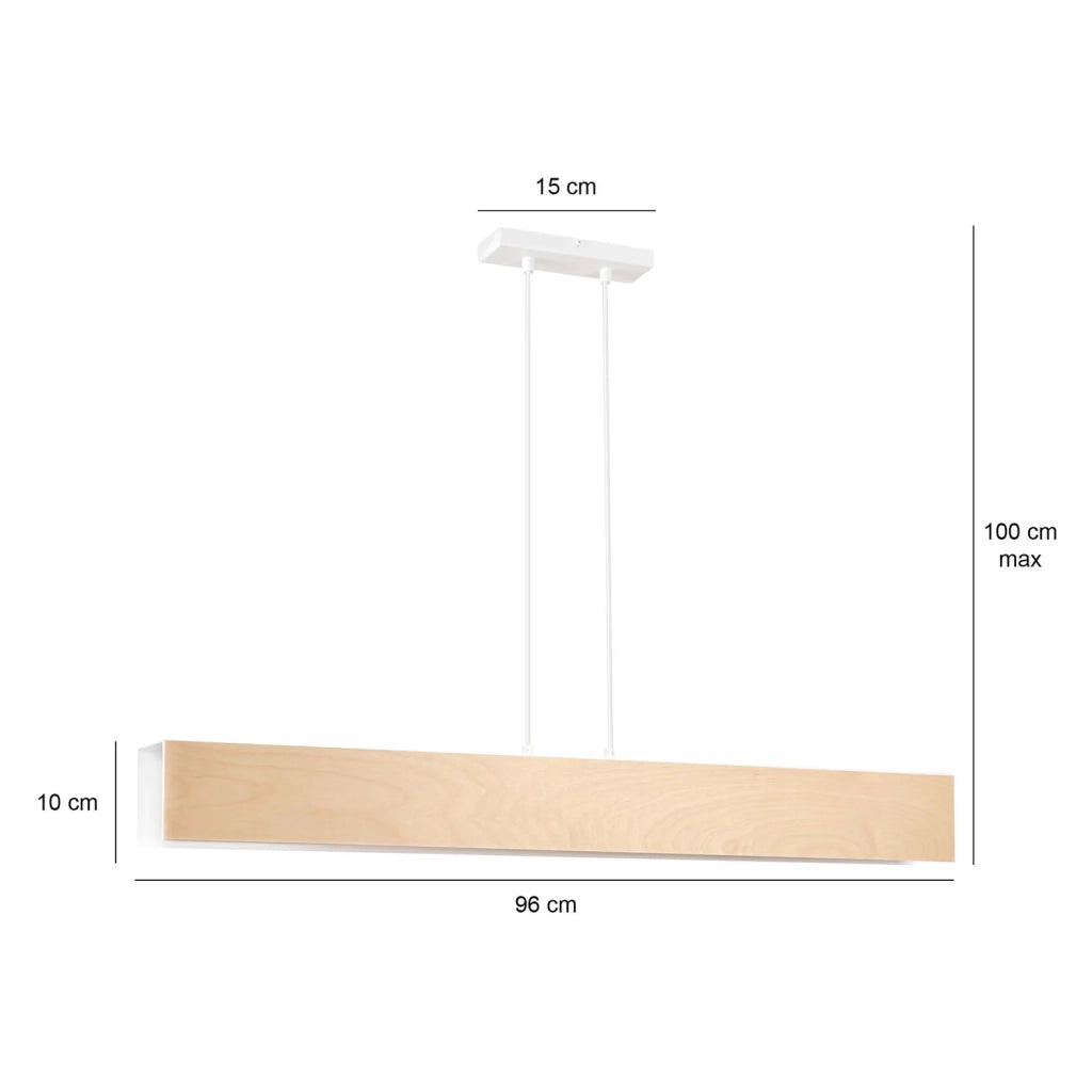 Lampadario 4 Luci Merlino In Acciaio Bianco Corpo Rettangolare E Legno Naturale