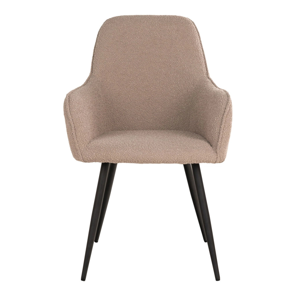 Set 2 poltronine da pranzo Harbo in bouclé beige con braccioli e gambe nere