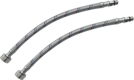 Set di tubi di collegamento da 2 - Connettore flessibile - Femmina 1/2 pollici - Maschio M10 - Lunghezza 300 mm - Tubo di collegamento sanitario - Tubo di collegamento sanitario