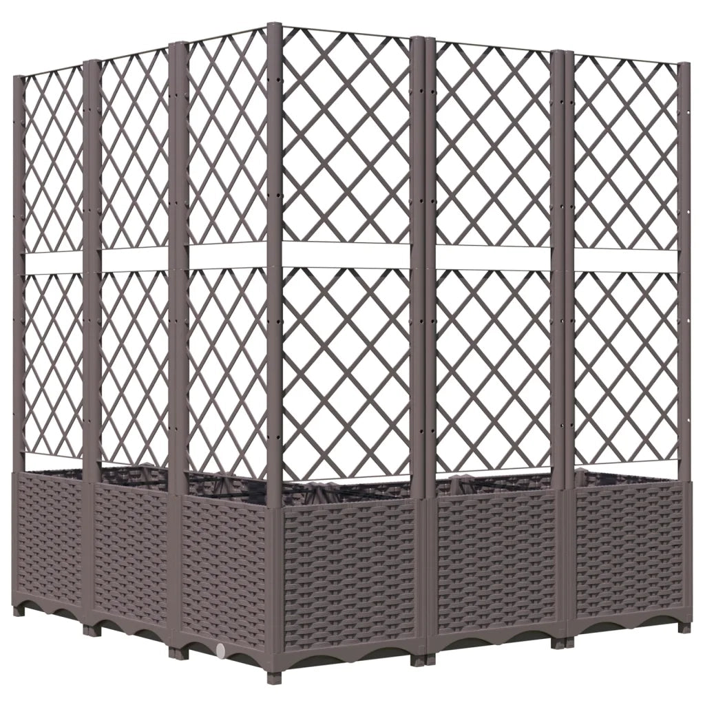 Fioriera | Cassetta per fiori | Vaso da Giardino con Graticcio Marrone 120x120x136 cm in PP