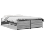 Letto matrimoniale | Letto per adulti | Giroletto Grigio Sonoma 140x190 cm in Legno Multistrato Metallo