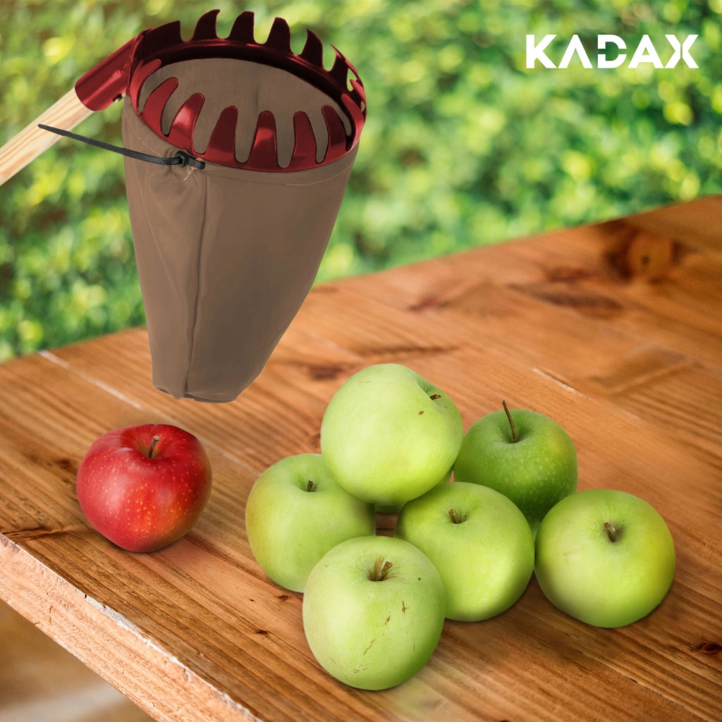 Raccoglitore di mele KADAX con apri-sacchetti e maniglia.
