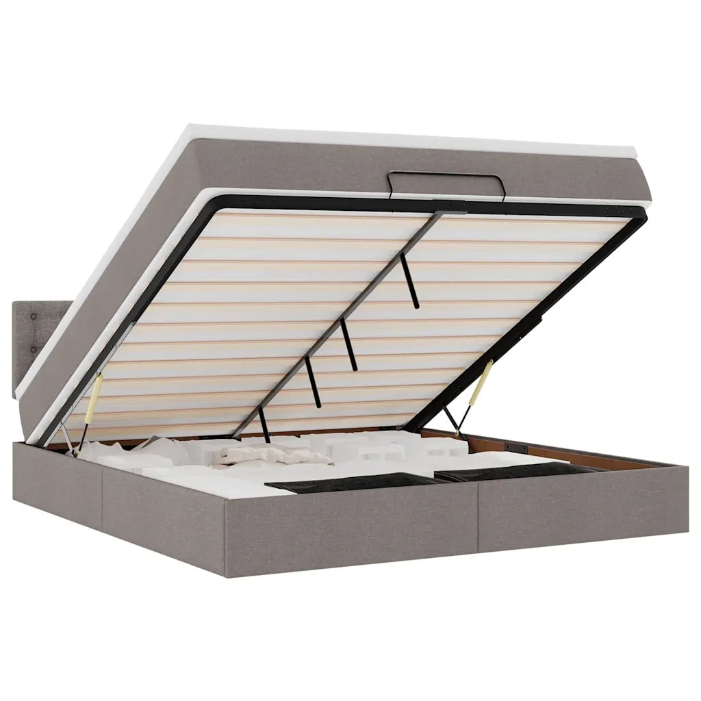Pouf Letto con Materasso e LED Tortora 180x200cm in Tessuto