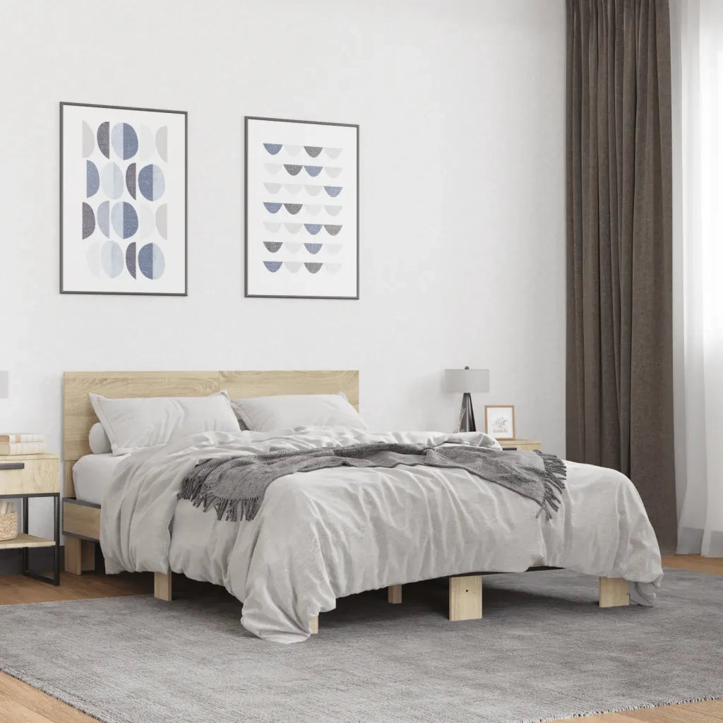 Letto matrimoniale | Letto per adulti | Giroletto Rovere Sonoma 140x190 cm in Legno Multistrato Metallo