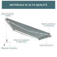 Tenda da Sole a Bracci per Esterno con Manovella, Metallo e Poliestere, 295x250cm Verde e Bianco