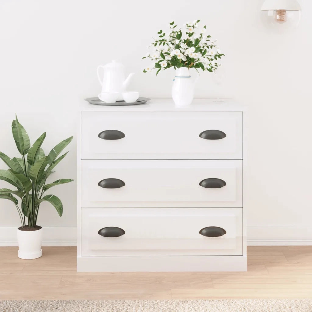 Credenza | Madia | Buffet da pranzo | Armadio da pranzo Bianco Lucido 70x35,5x67,5 cm in Legno Multistrato