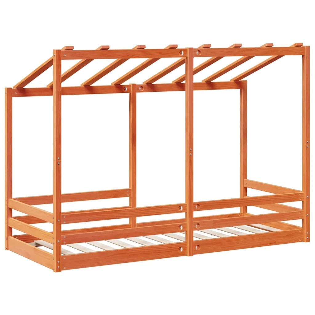 Letto Bambini | Letto Infantile | Lettino con Tetto Marrone Cera 75x190 cm Massello Pino