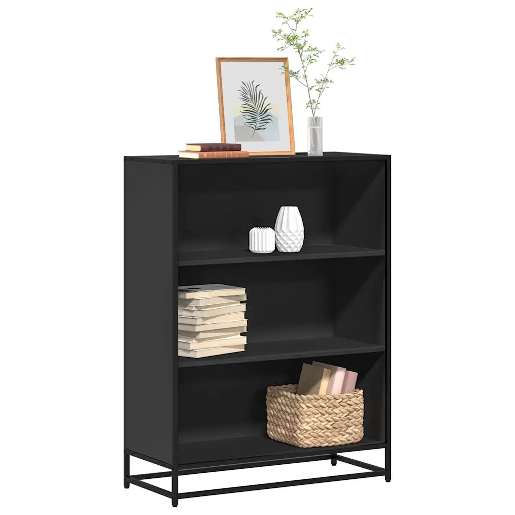 Libreria-Scaffale per Libri-Mobile di Stoccaggio Nera 80,5x35x107,5 cm in Legno Multistrato