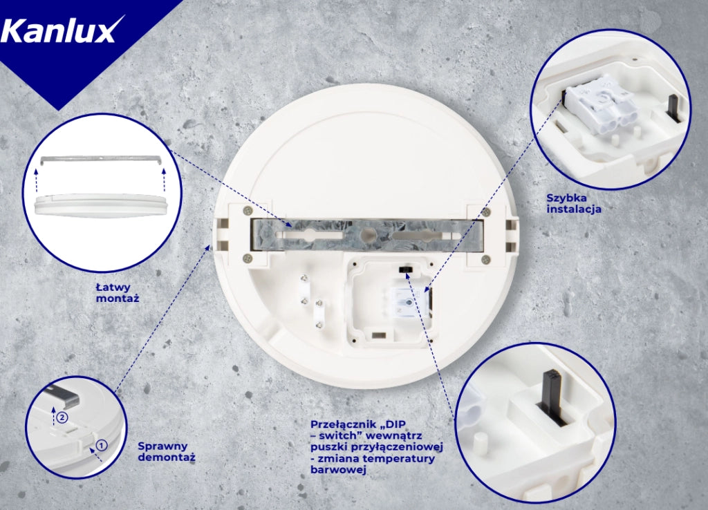 Plafoniera LED Kanlux BENO ECO 20W IP65 CCT 20cm bianca