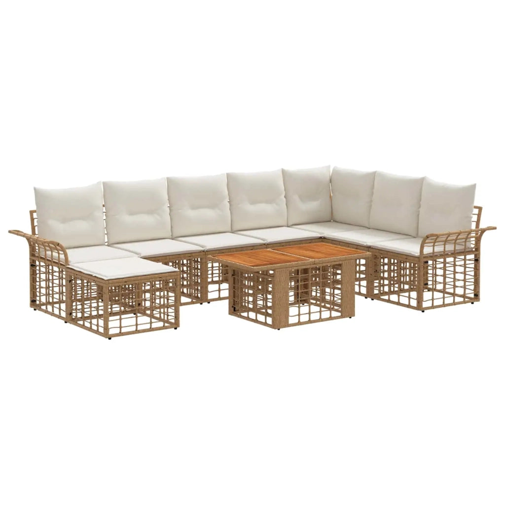 Set Divano da Giardino 9 pz Naturale e Bianco Crema polyrattan 3438008